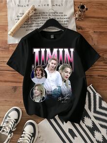 Park  Pink Gradient Multi Shot Circle Portrait  Fan Tee. - 黑色 - 查看 1