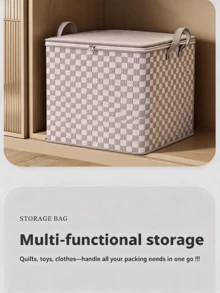 3pcs/1pc 30L/110L/150L/220L Foldable Storage Box With Lid, Plaid Pattern, Space-Saving Design, Durable Non-Woven Fabric, Ideal For Home Moving And Packing, Bed Under, Wardrobe And Moving - Stackable And Washable - Grey - View 5