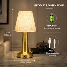 LED Wireless Fabric Shade Table Lamp, USB Rechargeable, 3 Color Light Modes/Stepless Dimming - Touch Switch Control, Ambient Bedside Night Light, Handmade Fabric Shade, Luxury Soft Decor, Suitable For Couple Dinner/Coffee Table/Dining Table/Bedside Cabinet/Living Room/Bedroom - Desk Lamp - View 10