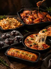 Baking Pan Set, 1/5pcs Non-Stick Baking Tools, Includes Round/Square Cake Pans, Muffin Bread Pan, Roasting Pan, Oven Baking Sheet, Kitchen Baking Cookware Set, Baking Trays And Supplies, In Black - Black - View 11