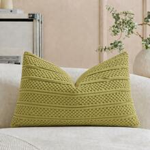 1 PC Decorative Pillow Case Soft Corduroy Solid Color Square Pillow Cover Bohemian Striped Windmill Patchwork Texture Cushion Cover Suitable For Sofa Car Bed Living Room - Sprout Green - View 6