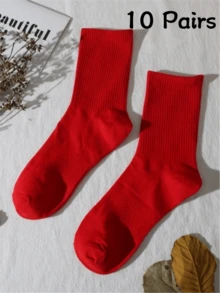 1 Pair 2 Pairs Unisex Couple Socks, Simple Versatile Solid Red, INS College Style Skateboard Socks, Sports Socks, Sister Socks, Mid-Calf Socks, Daily 3/5/10 Pairs - Red - View 5