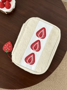 1pc Strawberry Sandwich Pencil Case, A Sweet And Cute Women's Small Item Storage Bag, Perfect For Storing Pencils, Makeup Brushes And Other Small Items. It Is Multi-Functional, Spacious And Portable, Making It An Ideal Gift For Friends Or Besties. - Multicolor - View 2