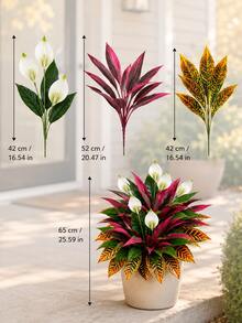 3pcs Set Autumn Red & White Contrast Artificial Plants, Realistic Faux Autumn Greenery, Decorative Artificial Shrub, Suitable For Outdoor Garden Patio Porch Yard, Indoor Living Room Bedroom Hotel Home Decor, Thanksgiving Harvest Seasonal Decoration - Multicolor - View 10