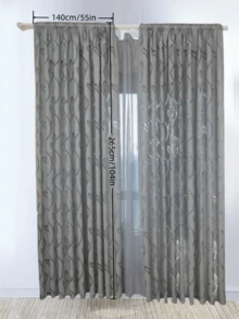 1pc Floral-Patterned Sheer Curtains; Lightweight, Gray Semi-Blackout Curtains; Decorative Curtains Suitable For Living Rooms And Bedrooms - Grey - View 10