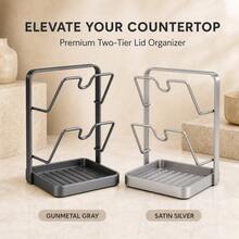 1pc/Kitchen Pot Lid Storage Rack, Made Of Thick Carbon Steel Material, Can Fix The Position Of Pot Lids And Spoons During Cooking. Multi-Functional Kitchen Pot Lid Storage Tool, Equipped With Detachable Drip Tray - Multicolor - View 7