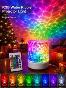 1pc Cylindrical Water Ripple Projection Lamp, Colorful Ocean Wave Light Night Light | Suitable For Bedroom, Bedside, Dorm, Room Decor | USB Powered - Multicolor - View 3