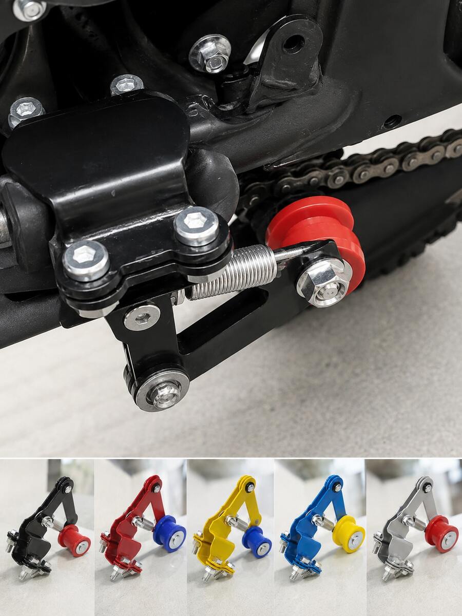 Motorcycle Chain Tensioner, Universal Spring Loaded Automatic Chain Adjuster With Guide Roller, Heavy Duty Metal Bolt-On Chain Tensioning Roller, Suitable For Dirt Bikes, ATV, Quad Bikes, Pit Bikes, Scooters, Motorcycle Accessories, Motorcycle Equipment