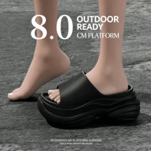 Women's 8CM Thick Platform Sandals, Summer New Fashion EVA Slippers, Comfortable Height-Increasing Style, Suitable For Outdoor, Beach And Dating - Black - View 2
