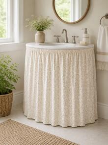 Penutup Kabinet Motif Bunga Sulur Beige untuk Wastafel Dapur, Tirai Dekoratif Bawah Meja Gaya Alami Sederhana untuk Wastafel, Dekorasi Penyimpanan Rumah yang Mempercantik dan Anti Debu - MultiWarna - View 1