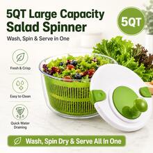 Lettuce Dryer With Drain, Manual Produce Dryer Colander Bowl With Locking Lid, 5QT Large Capacity Salad Spinner For Meal Preparation In The Kitchen. - L - View 5