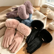 1 Pair Solid Color Winter Gloves, Classic Style, Cashmere Fabric, Thick Fleece Lining, Soft Cuff, Touchscreen Compatible, Warm And Cold-Resistant - Style 1 - View 12
