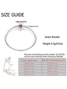 1pc S925 Sterling Silver Heart Red Cubic Zirconia Bracelet, DIY Compatible With Pendant Beads, Perfect For Girls' Daily Wear - Red - View 3