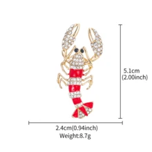 1pc Vintage Enamel Lobster Crystal Brooch, Luxury Gold-Plated Small Lobster Crystal Pin, Suitable For Suits, Unisex Fashion Jewelry Gift - Shrimp - View 5