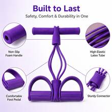 4-Tube Resistance Band With Foot Pedal, Elastic Latex Pull Rope For Full Body Workout, Home Gym Exercise Equipment For Arms, Legs, Waist & Abdomen Training - Purple - View 2