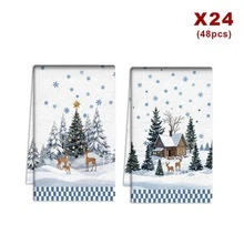 2/4/48pcs Kitchen Dish Cloths, Christmas Snow Scene Double-Sided Pattern Dish Towels, Kitchen Cleaning Rags, Absorbent Lint-Free Holiday Atmosphere Home Use, Multi-Purpose High Absorbency Kitchen Cleaning Towels - Multicolor - View 11