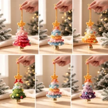 Handmade Crochet Christmas Tree Ornament, Cute Plush Knitted Mini Xmas Tree Hanging Charm, Car Rearview Mirror Pendant, Holiday Home Room Decor Festive Gift - Multi-color - View 2