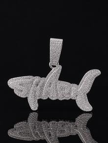 European & American Hip Hop Full Rhinestone SHARK Shark Letter Pendant Cuban Chain, Unisex Heavy Rhinestone Inlaid Thick Chain, American Rap Street Style Personalized Gold & Silver Dual Color Collarbone Accessory - Shark - View 9