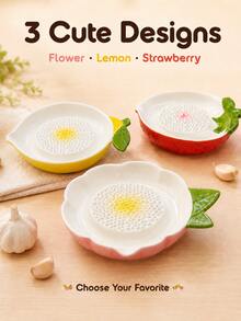 1/3pcs Fruit Shaped Ceramic Garlic Grinder Set, Garlic & Ginger Grater With Silicone Garlic Peeler And Cleaning Brush Dip Sauce Dish, Multi-Functional Kitchen Tool For Garlic, Ginger, Carrot, Yam, Butter, Housewarming Gift - Fruit-shaped Ceramic Garlic Press - View 9