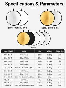 2-In-1 & 5-In-1 Foldable Photography Reflector, Portable Round Gold Silver White Black Soft Light Reflector, Suitable For Portrait, Product, Studio And Outdoor Photography, Multiple Sizes Available - one-size - View 9