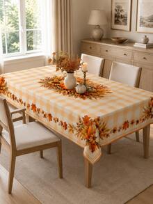 1PC Fall Plaid Oval Tablecloth With Pumpkin, Wheat, Sunflower, Maple Leaf And Harvest Centerpiece Print, Dining Table Cover, Party Atmosphere Maker For Thanksgiving Dinner, Family Gathering, Fall Decor, Room Decor And Home Decor - D - View 6
