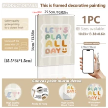 1件帆布壁畫，兒童房裝飾相框，Let's Play All Day! 壁畫，遊戲室裝飾，教育海報，勵志名言，波西米亞風格帆布壁畫，兒童名言藝術 - 非常適合裝飾遊戲室和兒童房。這些中性風格的海報非常適合幼兒房、兒童房、遊戲室、育嬰室和教室，使其成為送給新父母和嬰兒洗禮派對的完美禮物。 - 彩色 - 查看 17