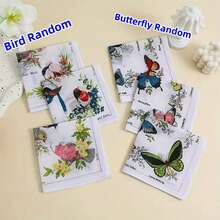 3pcs Women's Printed Pure Cotton Handkerchiefs, Vintage Handkerchiefs, Nostalgic Bird & Butterfly Handkerchiefs, Lightweight & Breathable - Multicolor - View 11