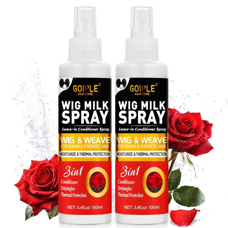 Goiple Hydrating & Reviving Wig Milk Spray – 2 - In - 1 Leave - In Conditioner & Detangler, Moisturize Revive Wig & Weave Spray With Tea Tree Oil,Coconut Oil,Aloe Extract – Human & Synthetic Hair Wigs,Daily Wig Care, Frizz - Free,Smooth & Shiny Finish,Women - 紅色 100ml*2 - 查看 1