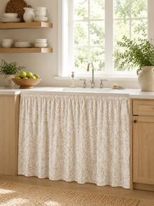 Penutup Kabinet Motif Bunga Sulur Beige untuk Wastafel Dapur, Tirai Dekoratif Bawah Meja Gaya Alami Sederhana untuk Wastafel, Dekorasi Penyimpanan Rumah yang Mempercantik dan Anti Debu - MultiWarna - View 3