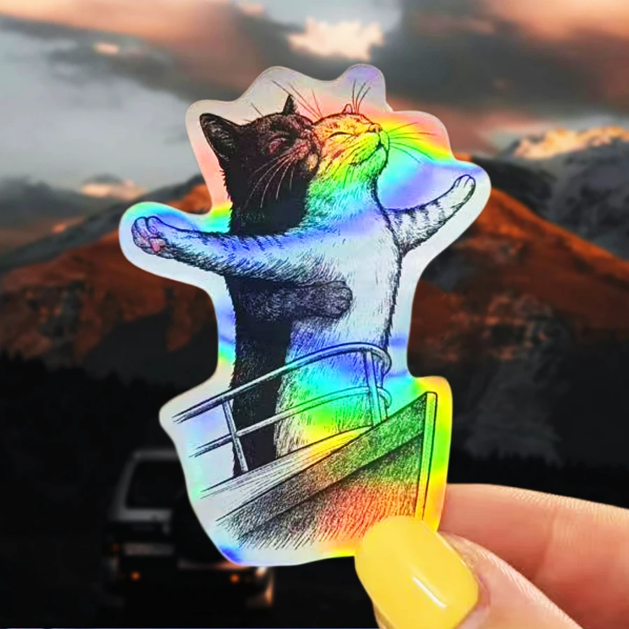 Cat Version Rose & Jack, Romantic And Humorous Fun Stickers - Waterproof Vinyl Stickers - Durable Matte Surface, Self-Adhesive Bumper Stickers, Suitable For Cars, Windows, Laptops, Trucks, Water Bottles - Multi-Functional Durable Design, Car Stickers - Vinyl - View 1