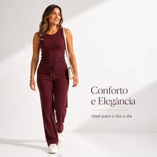 Set Of 3 Wide Leg Pants With Pockets + Women's Plus Size Tank Top - Black - View 4