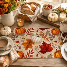 1pc/4pcs/6pcs Pumpkin Pattern Printed Linen Placemats, Rectangular Table Mats, Washable, Easy To Clean, Plate Mats, Bowl Mats, Western Style Dining Mats, Suitable For Kitchen, Dining Room, Home Gatherings, Coffee Table And Daily Table Decor - Multicolor - View 1