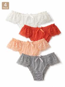Mystèrelle 4pcs Fashion Minimalist Sexy Mesh Lace Trim Butterfly T-Back Panties For Women, Low Waist Comfortable - Multicolor - View 3