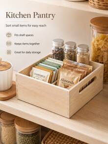 1pc Minimalist Natural Wood INS Style Rectangular Open-Top Storage Box, Light Wood Color, No Pattern, Hollow Side Handles, Mortise And Tenon Joint, No Lid, Smooth Polished Edges, Desktop Organizer For Stationery And Skincare, Cabinet Storage, Portable Hand-Carry, Multi-Scene Use, Stackable, Easy Access, Clutter Organization - Multicolor - View 11