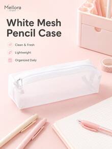 Estojo de Lápis de Malha Mellora, 3 Cores Disponíveis (Preto/Branco/Cinza), Bolsa de Papelaria com Zíper de Malha Transparente Leve, Bolsa de Armazenamento Portátil Retangular Única, Adequada para Organização de Ferramentas de Escrita Diárias em Casa e Escritório - Vários estilos - Visão 4