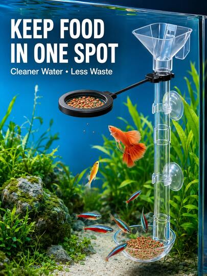 1 pieza Alimentador telescópico para acuario, tubo de alimentación ajustable de acrílico transparente con bandeja para comida, anillo de alimentación flotante, embudo y ventosa, alimentador sin electricidad y sin desorden, adecuado para camarones, peces betta, guppy, peces pequeños y acuario de agua dulce, accesorios para acuario