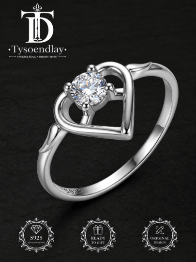 Tysoendlay 925 Sterling Silver Dainty Heart Prong Setting Eternity Ring Women's Engagement Ring Minimalist Romantic Couple Eternity Ring For Daily Wear
