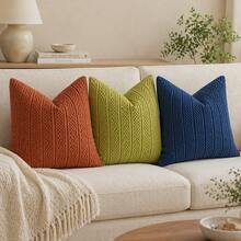 1 PC Decorative Pillow Case Soft Corduroy Solid Color Square Pillow Cover Bohemian Striped Windmill Patchwork Texture Cushion Cover Suitable For Sofa Car Bed Living Room - Sprout Green - View 8