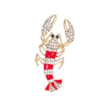 1pc Vintage Enamel Lobster Crystal Brooch, Luxury Gold-Plated Small Lobster Crystal Pin, Suitable For Suits, Unisex Fashion Jewelry Gift - Shrimp - View 6