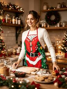 Unisex Christmas Apron 60 X 80 Cm, Featuring Santa Claus, Reindeer, Snowflake And Christmas Tree Patterns, Adding A Festive Atmosphere To Your Home, Christmas Party, Gathering And Kitchen - Multicolor - View 6