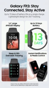 Samsung Galaxy Fit3 Smart Band Versi Internasional | Layar Besar AMOLED 1,6 Inci, Koneksi Bluetooth Sinkronisasi Notifikasi Ponsel, Pemantauan Kesehatan Sepanjang Hari, Pelacakan Aktivitas Olahraga, Desain Wearable Tahan Lama - View 8