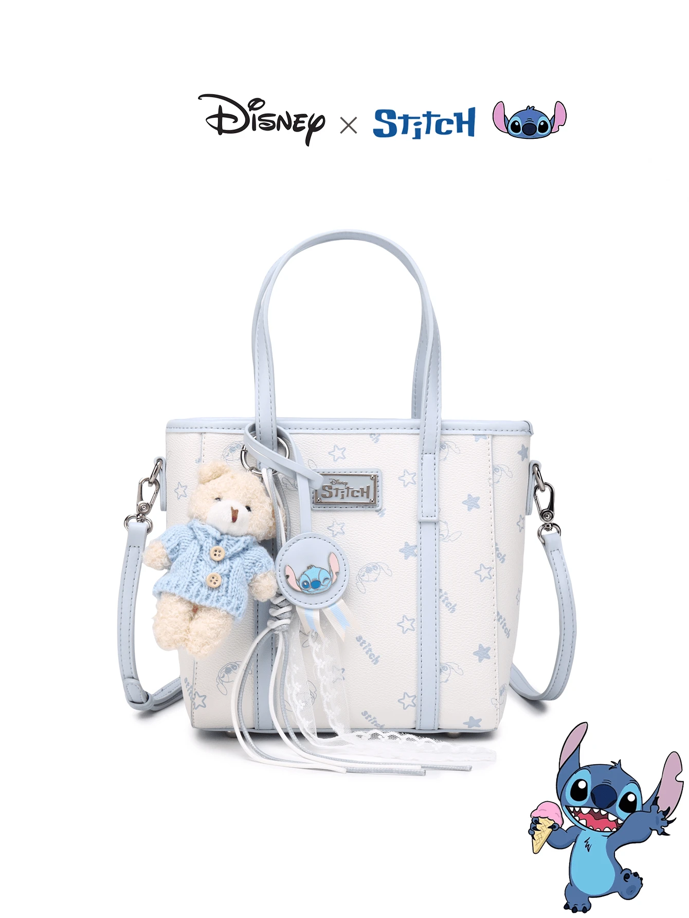 Disney 迪士尼獨家 IP 時尚手提包,小托特包,百搭且精緻,可斜背,適合作為禮物 - 淺藍色 - 查看 1