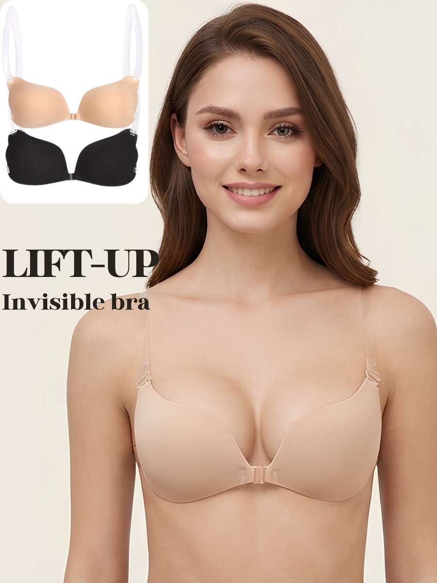 Women's Invisible Adhesive Bra, Silicone Material, Transparent Straps, Excellent Push-Up Effect - Multicolor - View 1