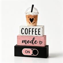 4件組 Coffee Mode ON 3D冰咖啡杯頂飾，鄉村農舍風粉黑咖啡桌裝飾牌，式木製裝飾，適用於分層托盤、咖啡吧、檯面、層架、廚房咖啡區居家裝飾，咖啡吧裝飾，廚房裝飾 - H - 查看 11