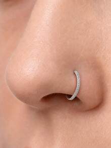 1Pc 925 Sterling Silver Moissanite Nose Rings Hypoallergenic Nostril Septum Cartilage Piercing Jewelry For Women Men Daily Wedding Bridal Wear &Gifts - Silver - View 3