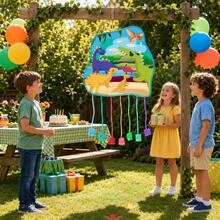 Piñata Infantil de Dinosaurios 47X47cm con Cintas para Tirar, Decoración de Cumpleaños Temático Jurásico, Sin Relleno - Ver 6