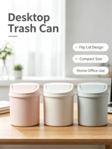 DIY Decorative Mini Desktop Trash Can, Swing Lid Desktop Waste Container, Portable Small Garbage Bin, Suitable For Student Dorms, Living Room Side Tables, Travel RV Interiors, Craft Workstation Waste Collection - Multicolor - View 1