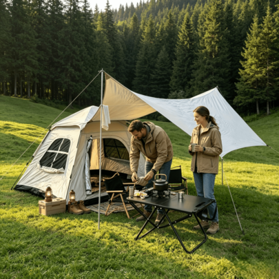 Mesa de Camping Plegable Portátil SKYNEST – Mesa de Exterior Ligera & Fácil de Montar con Diseño de Trípode Resistente, Plegable para Picnic, Barbacoa y Aventuras al Aire Libre
