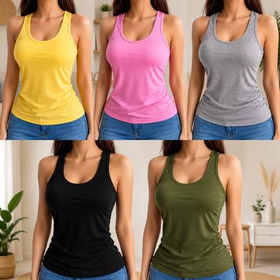 Kit com 05 Regatas Feminina básica Blusinha Nadadora