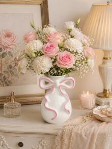 Bow Ribbon Vase, Cute Decorative Desktop Vase, Suitable For Reed Grass, Dried Flowers, Vanity Decor, Bedroom Nightstand, Bathroom Countertop, Bookshelf And Entryway Table - Multicolor - View 7